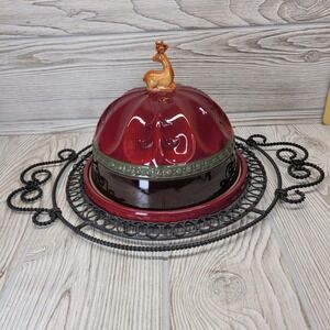 3 Pc Set Amscan Peace on Earth Cheese Dish Metal Serving Tray Cover Dome‎ READ